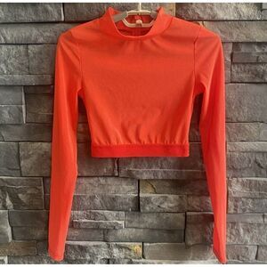Jo + Jax Crop Top Mock Neck Semi-Sheer Dance Top‎ Red
